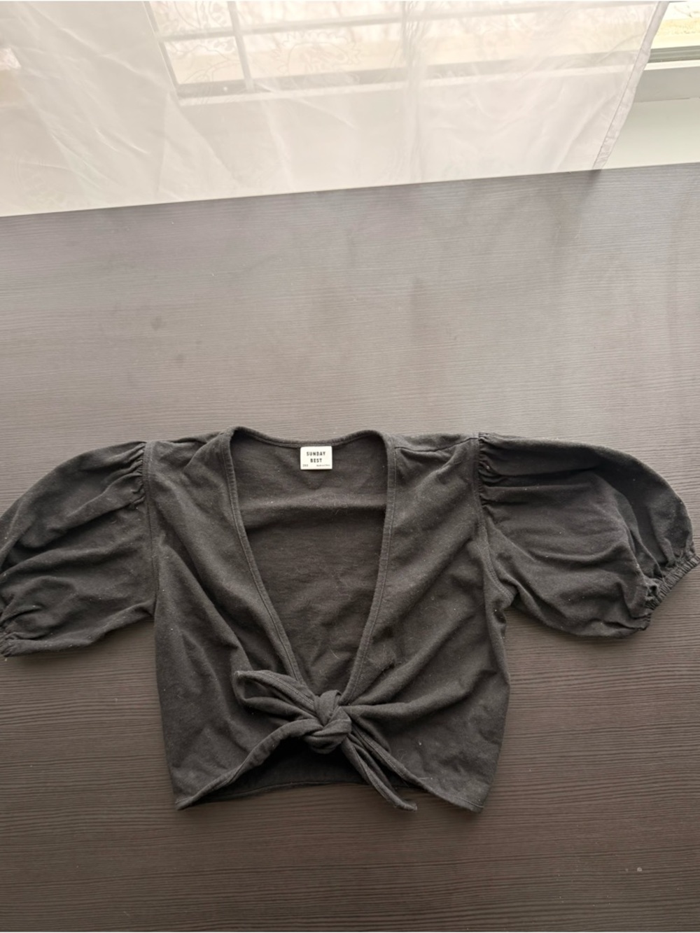 Sunday Best Black Tie-Front Puff Sleeve Crop Top